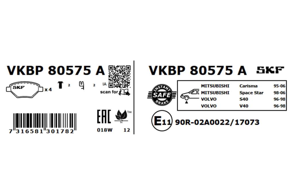 Jogo de 4 pastilhas de travão SKF ref. VKBP 80575 A